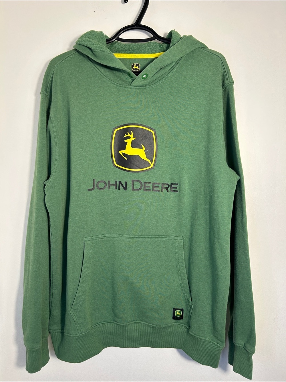 John Deere Men’s Green Logo Pullover Hoodie Medium M Fleece Lined